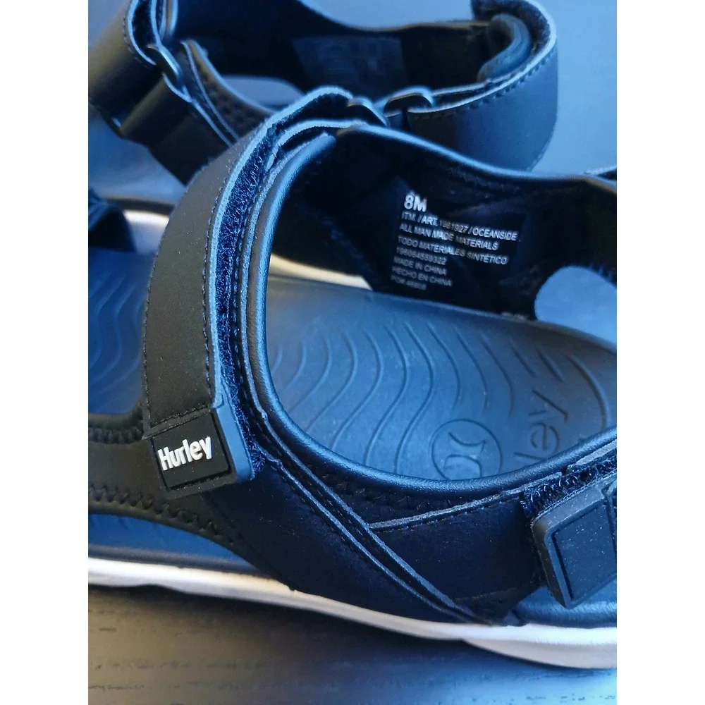 Hurley Oceanside Mens Sport Sandals Black White Strappy Hook and Loop 1961927 9M